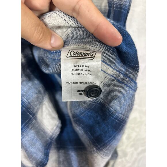 Coleman Flannel Button Up XL Blue White Plaid Long Sleeve - Picture 7 of 11